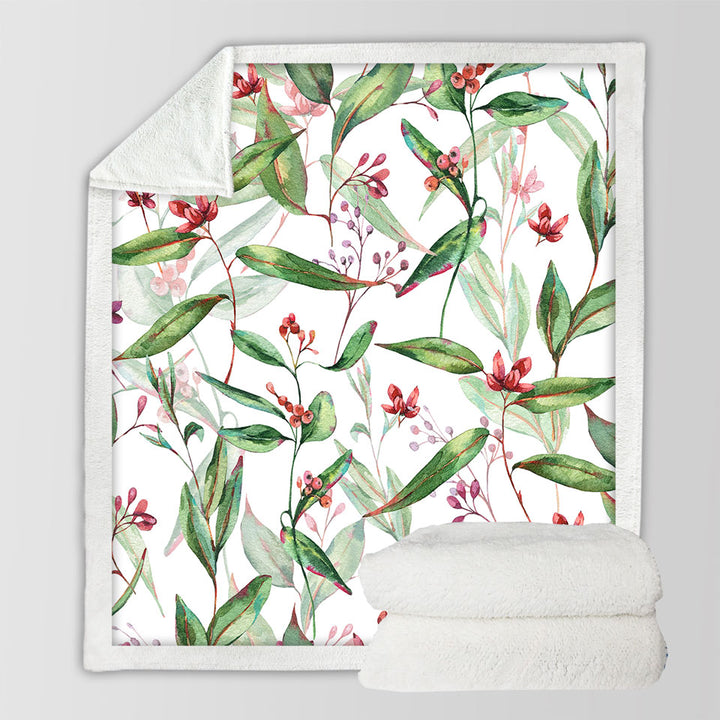 Green Leaves and Berries Sherpa Blanket