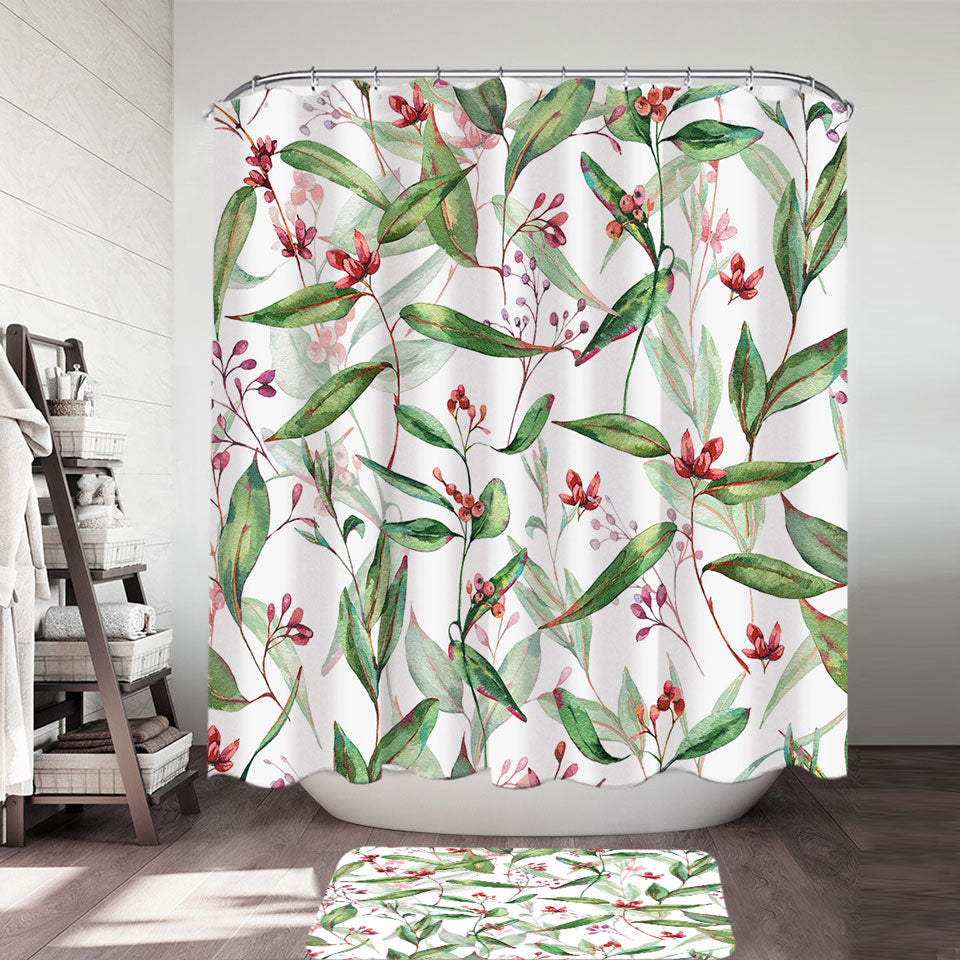 Green Leaves and Berries Shower Curtain