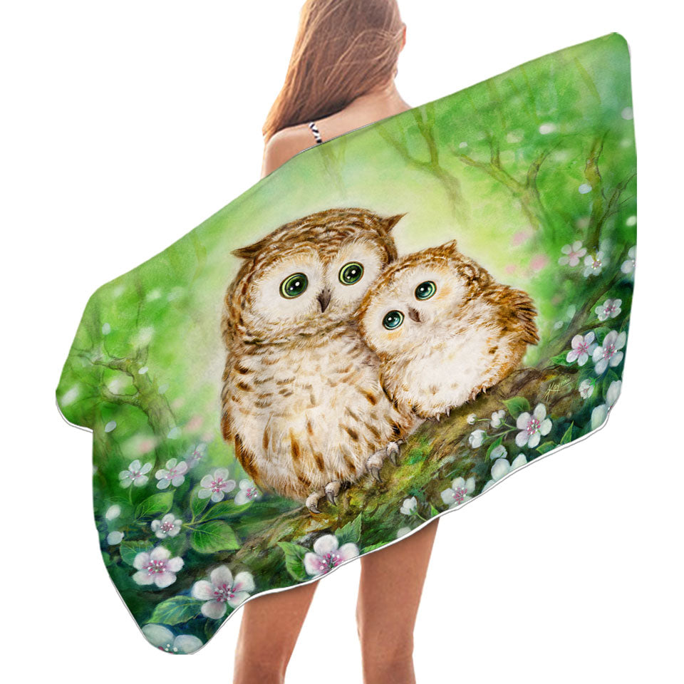 Green Pool Towels Forest and Flowers Owls Cuddle