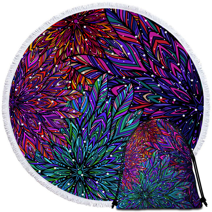 Green Purple Artistic Beach Towels Feathers Design