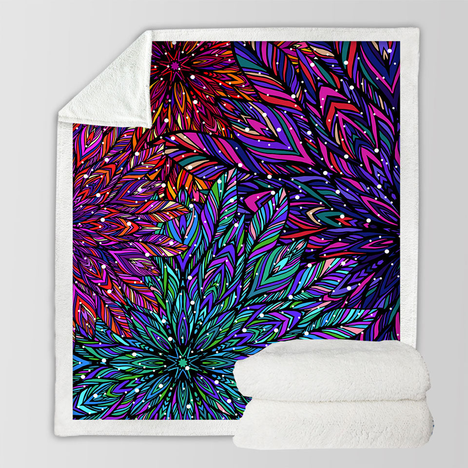 Green Purple Artistic Decorative Blankets Feathers Design
