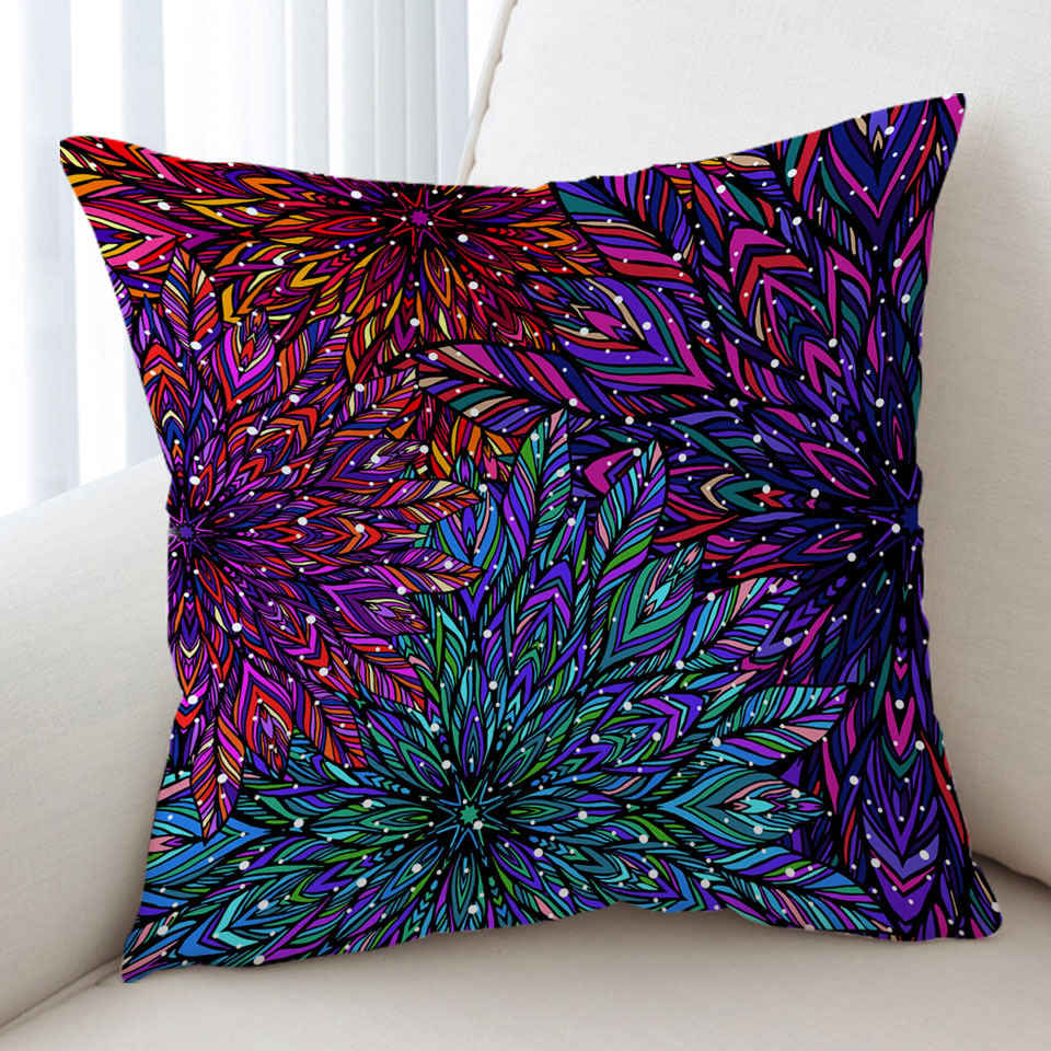 Green Purple Artistic Decorative Pillows Feathers Design