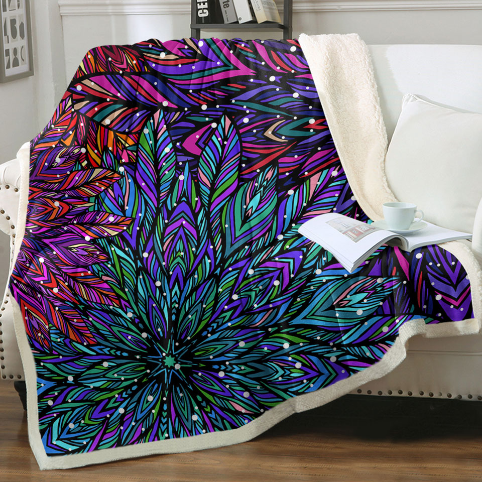 Green Purple Artistic Decorative Throws Feathers Design