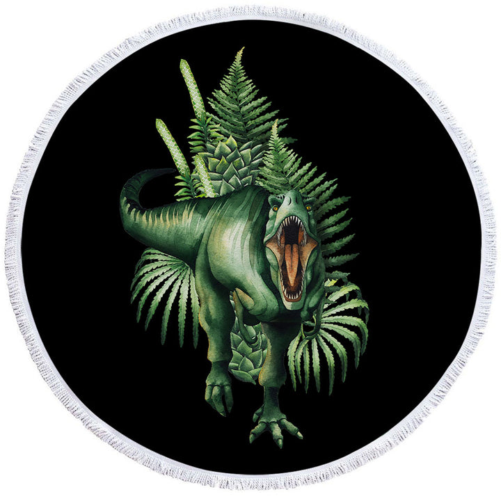 Green Scary Dinosaur Circle Beach Towel