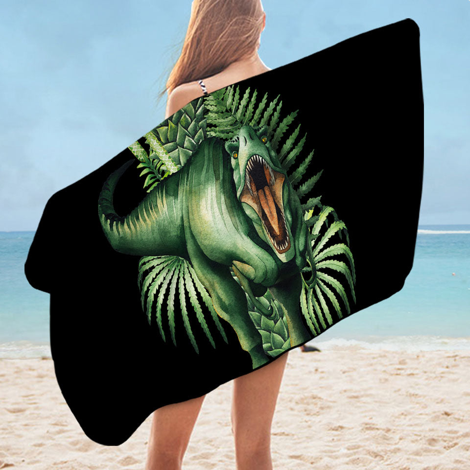 Green Scary Dinosaur Mens Beach Towel
