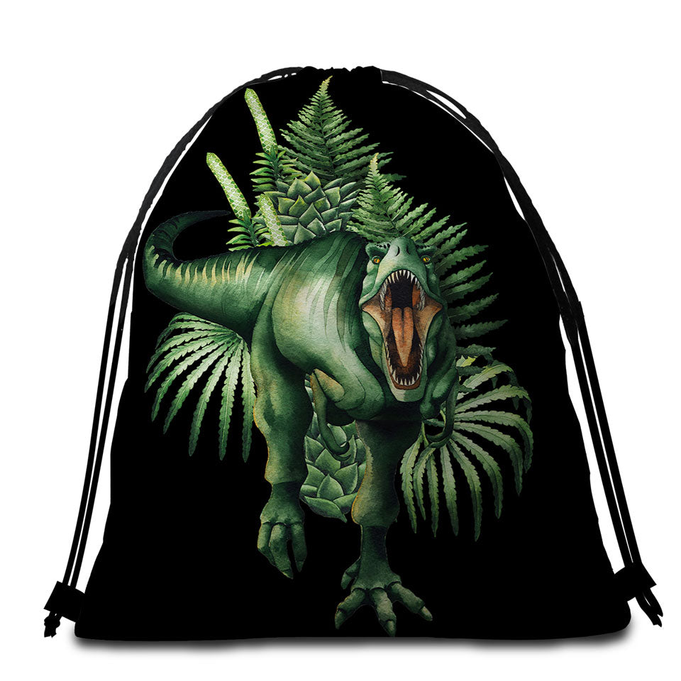 Green Scary Dinosaur Packable Beach Towel