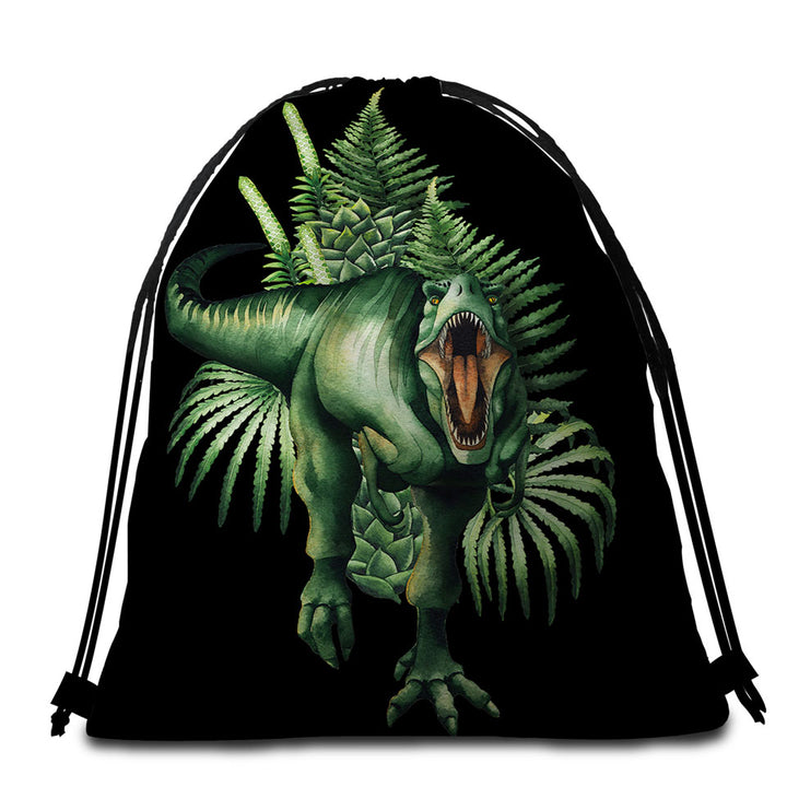 Green Scary Dinosaur Packable Beach Towel