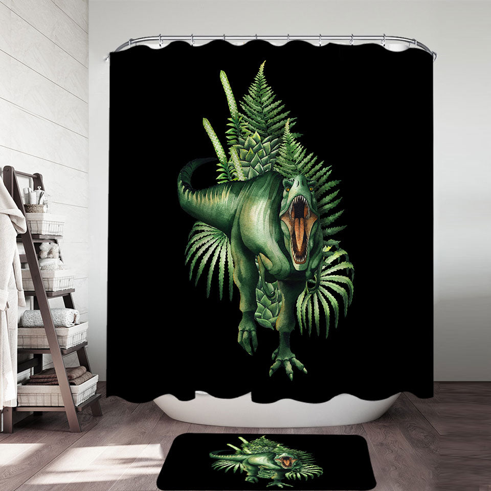 Green Scary Dinosaur Shower Curtain