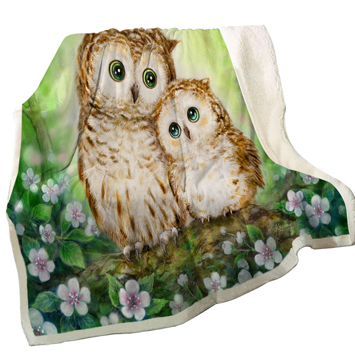 Green Sofa Blankets Forest and Flowers Owls Cuddle