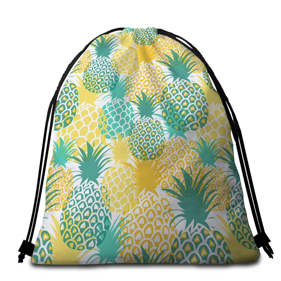 Green and Yellow Pineapples Beach Towels and Bags Set