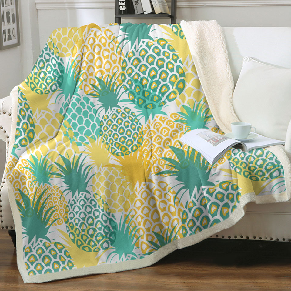 Green and Yellow Pineapples Fleece Blankets