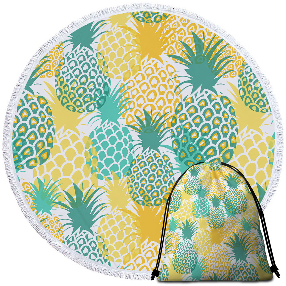 Green and Yellow Pineapples Round Beach Towel