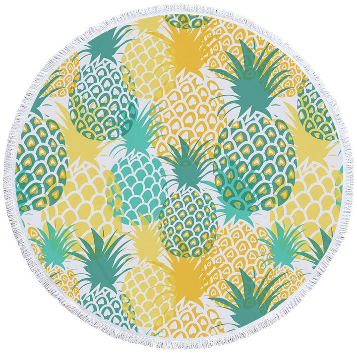 Green and Yellow Pineapples Round Towel