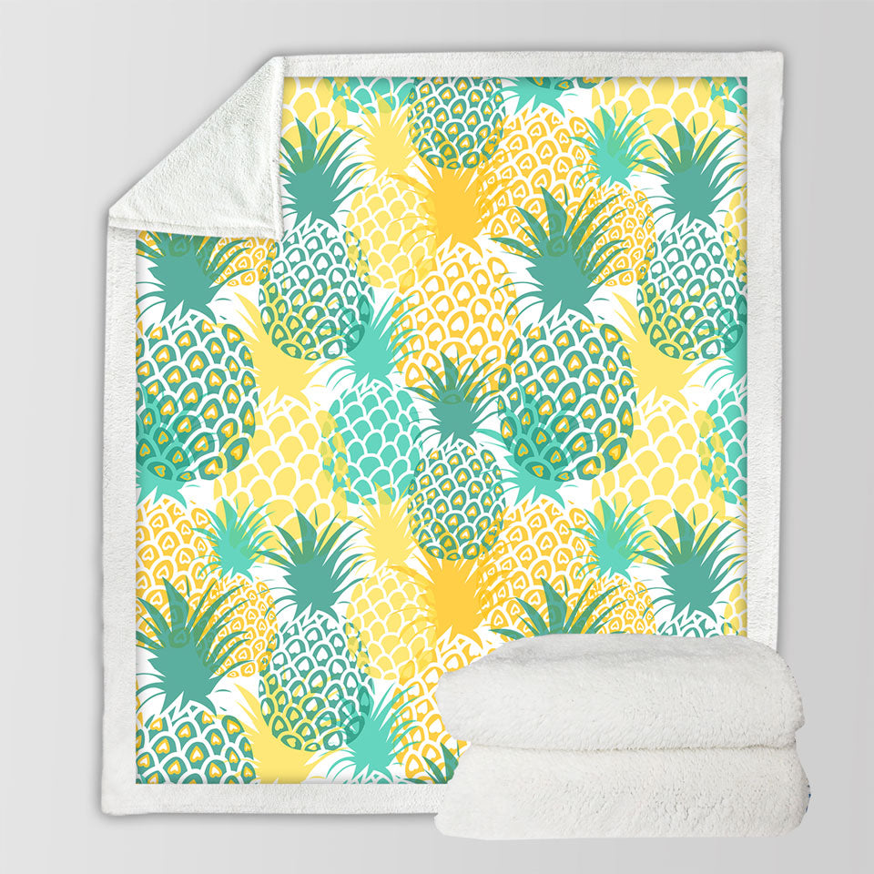 Green and Yellow Pineapples Sherpa Blanket