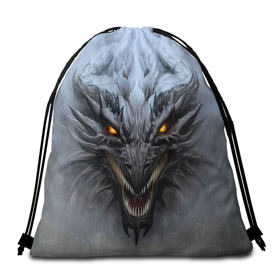 Grey Concrete Scary Dragon Beach Bags and Towels