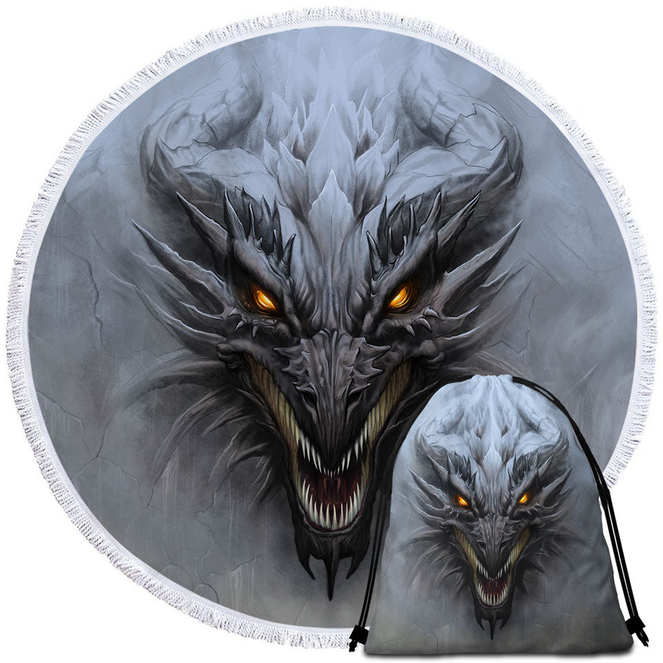 Grey Concrete Scary Dragon Beach Towels for Guys