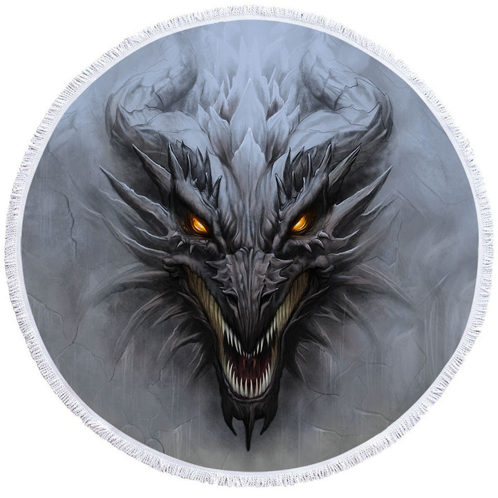 Grey Concrete Scary Dragon Cool Beach Towels
