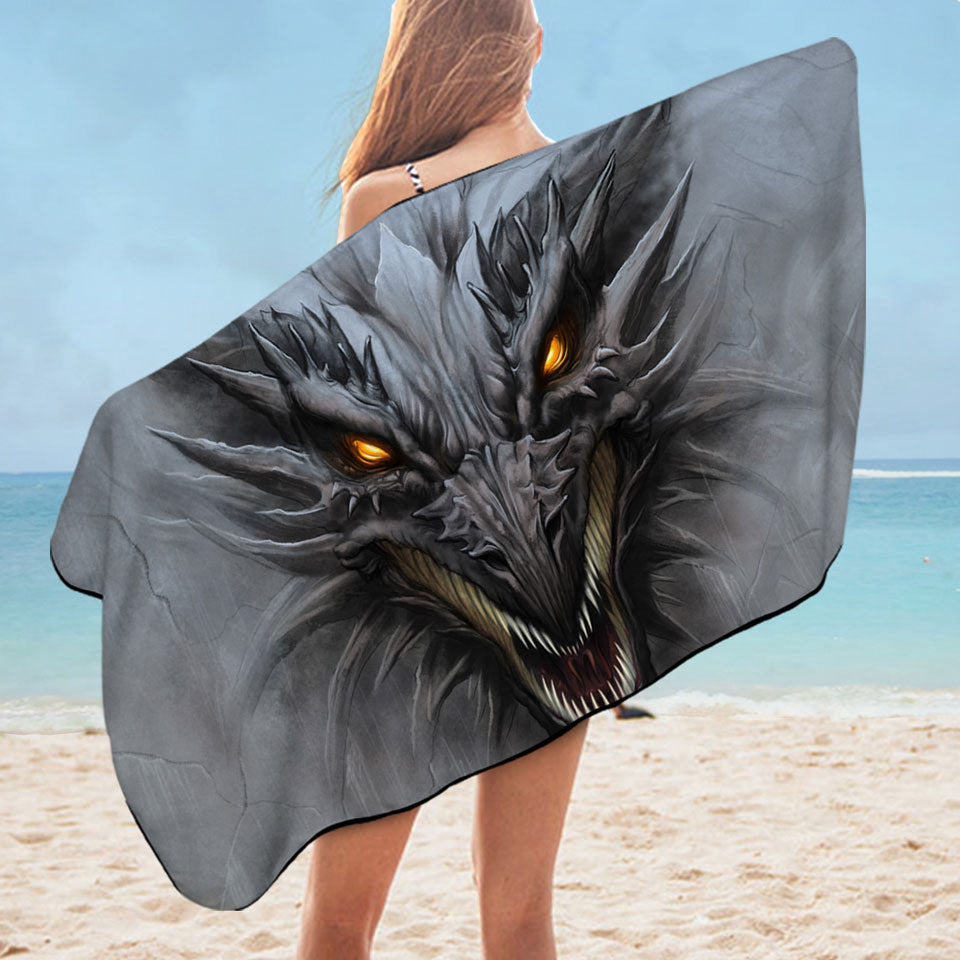 Grey Concrete Scary Dragon Mens Beach Towel