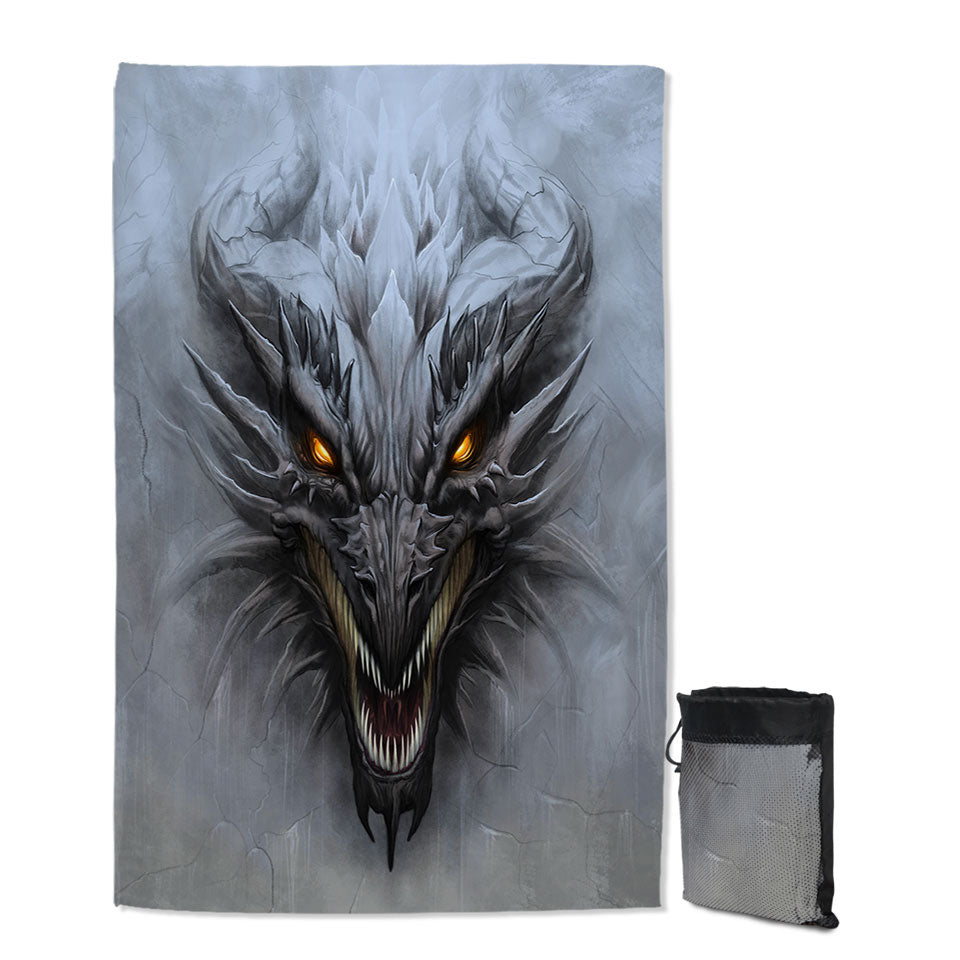 Grey Concrete Scary Dragon Quick Dry Beach Towel for Men