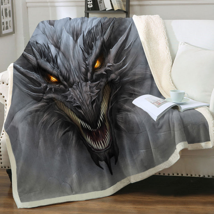 Grey Concrete Scary Dragon Sherpa Blanket for Men