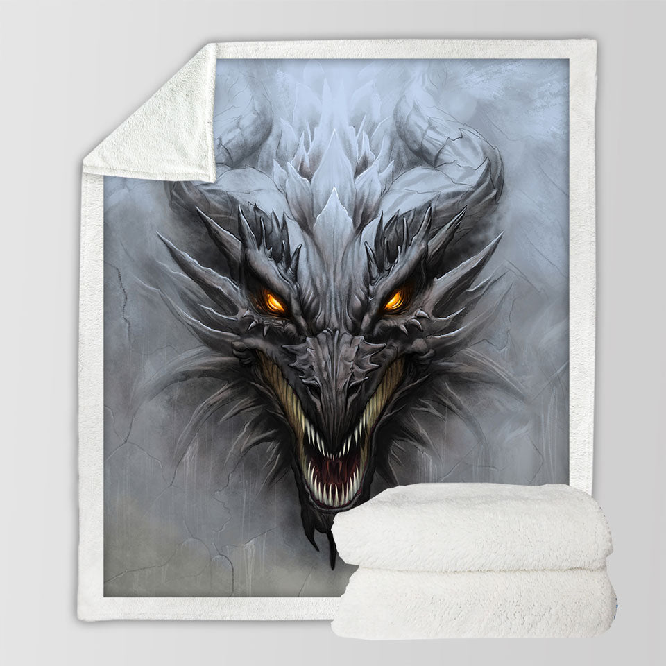 Grey Concrete Scary Dragon Sofa Blankets for Guys