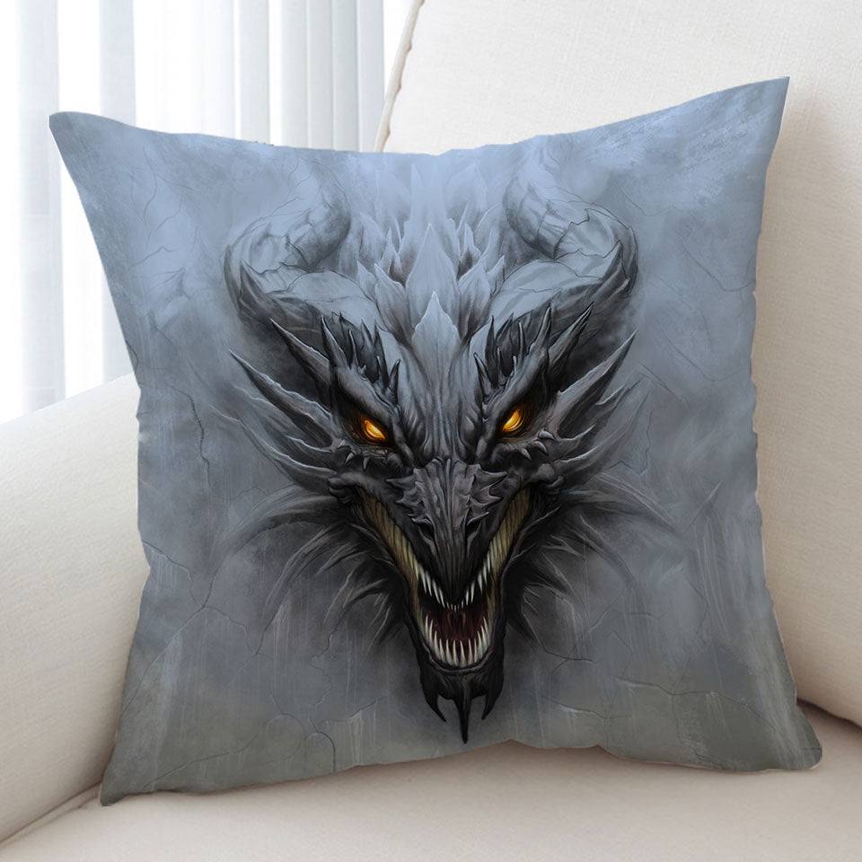Grey Concrete Scary Dragon Sofa Pillows
