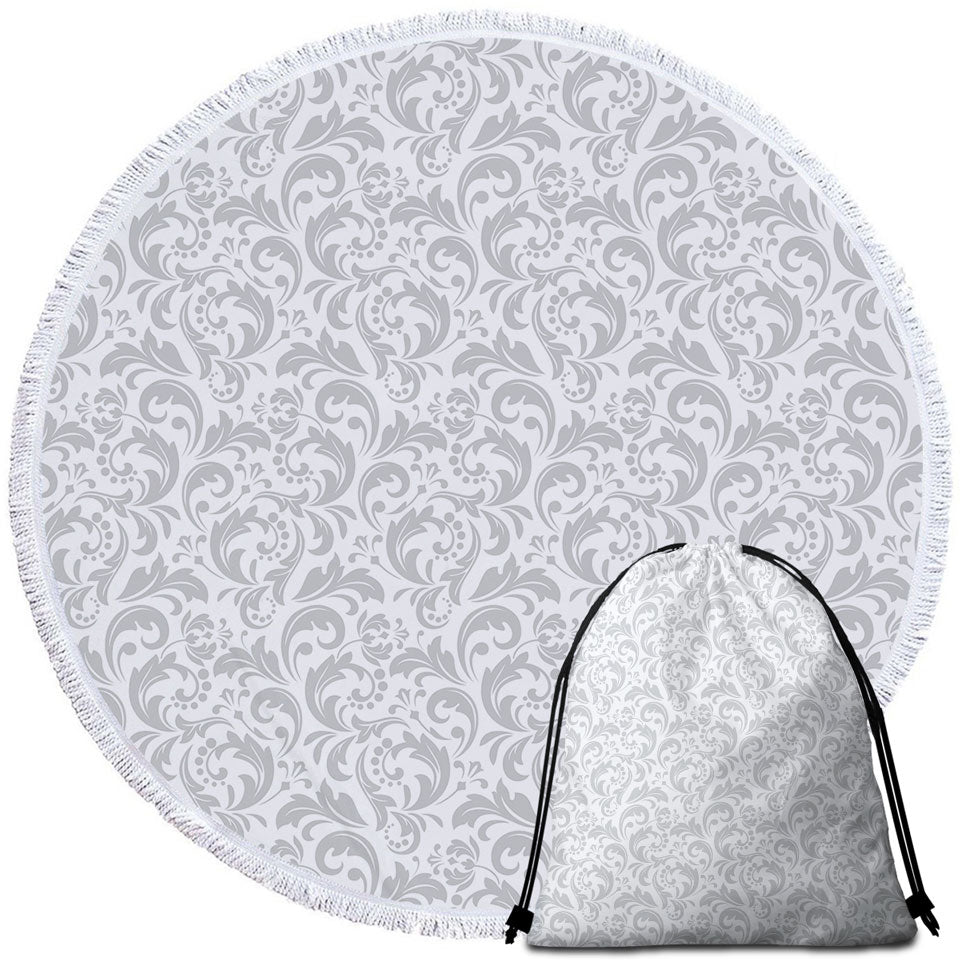 Grey Pattern Beach Towels and Bags Set of Royal Floral