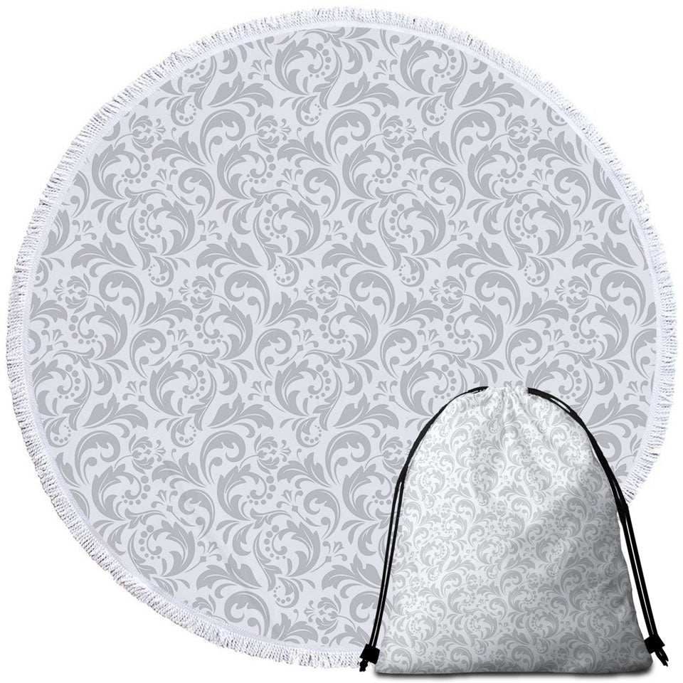 Grey Pattern Beach Towels and Bags Set of Royal Floral
