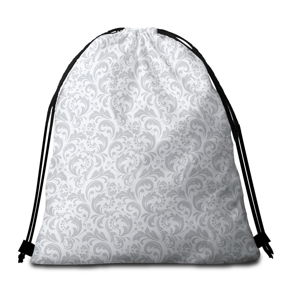 Grey Pattern Packable Beach Towel of Royal Floral