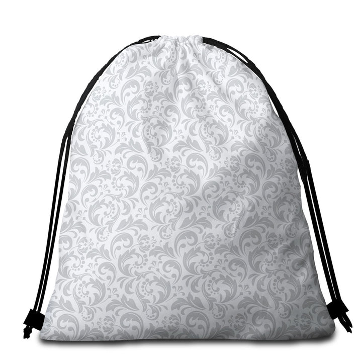 Grey Pattern Packable Beach Towel of Royal Floral