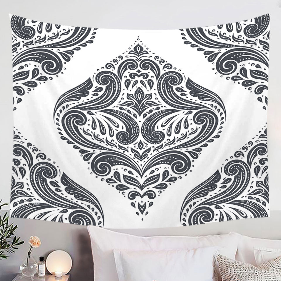Grey Royal Floral Wall Decor Tapestry