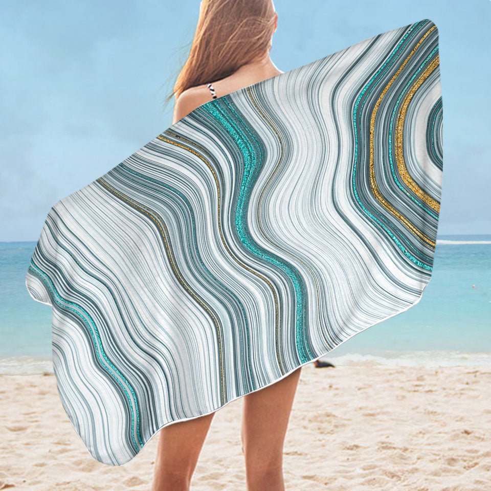 Greyish Blue and Golden Marble Beach Towels Near Me