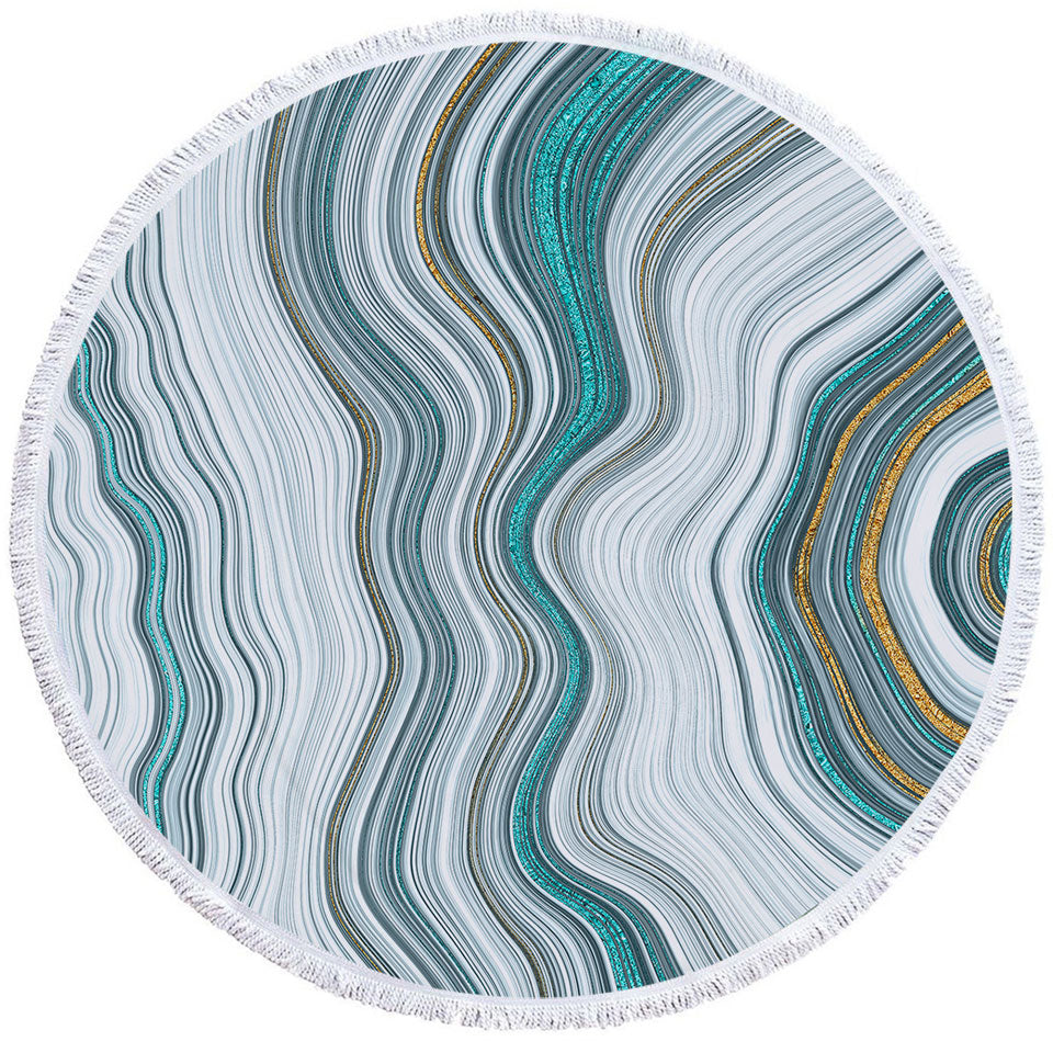 Greyish Blue and Golden Marble Beach Towels