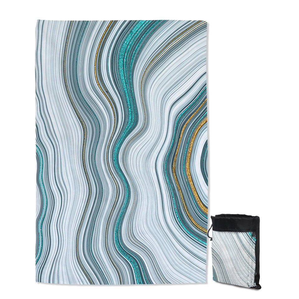 Greyish Blue and Golden Marble Thin Beach Towels