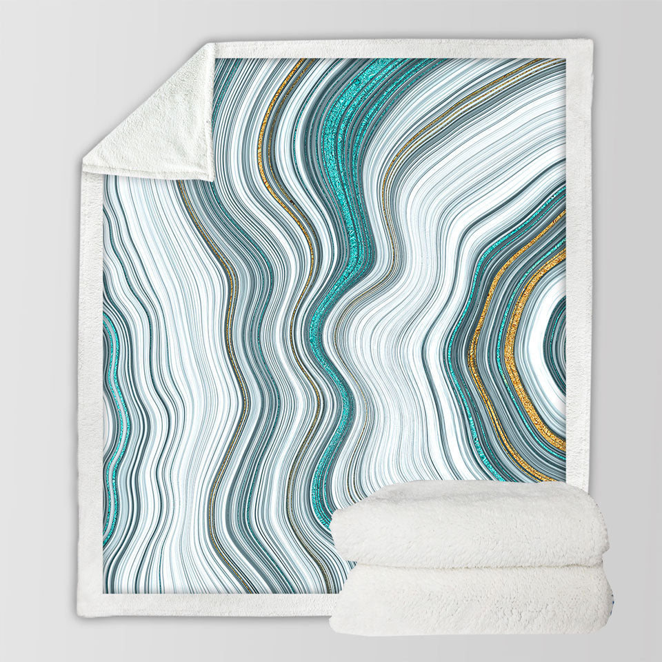 Greyish Blue and Golden Marble Throw Blanket
