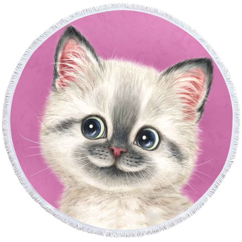 Greyish Kitty Cat over Pink Beach Towel for Girls