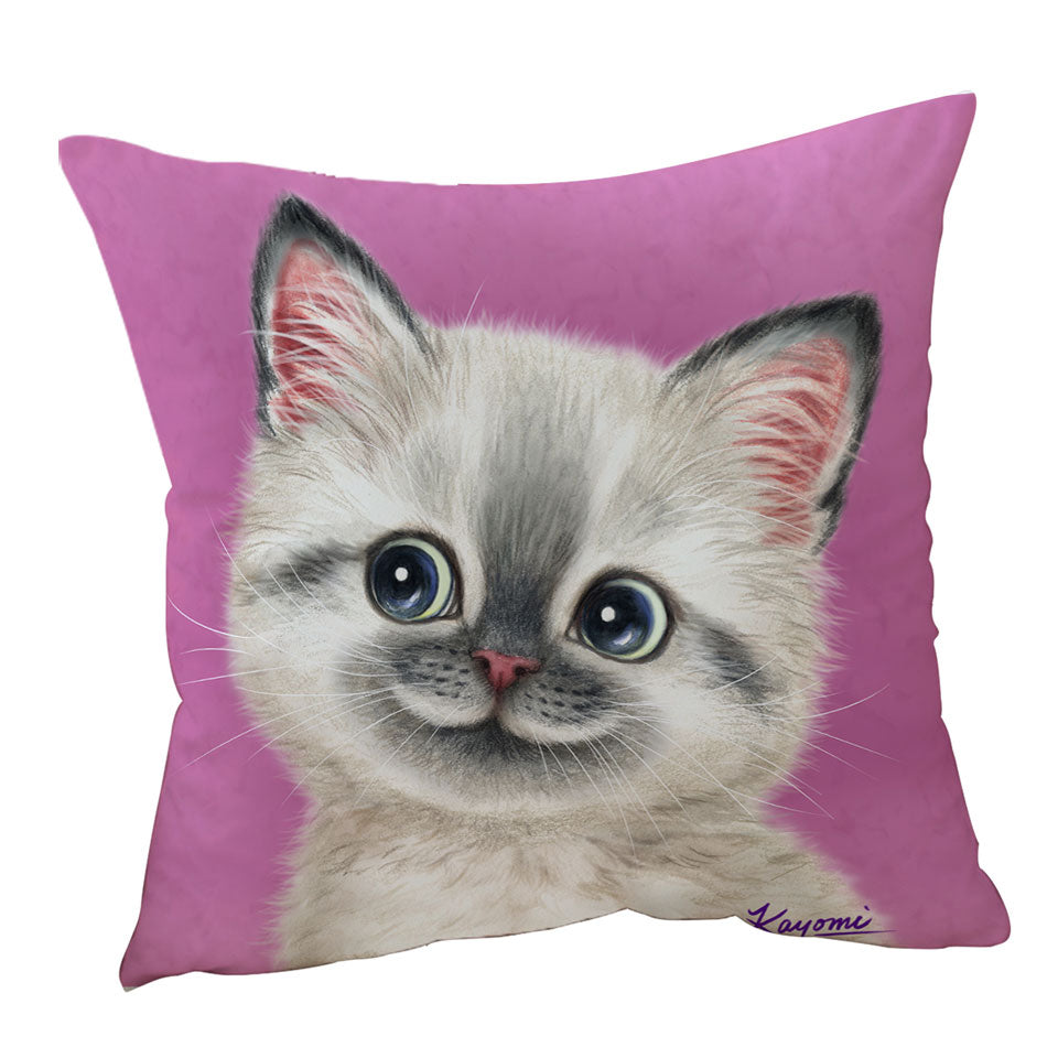 Greyish Kitty Cat over Pink Cushion Covers for Girls