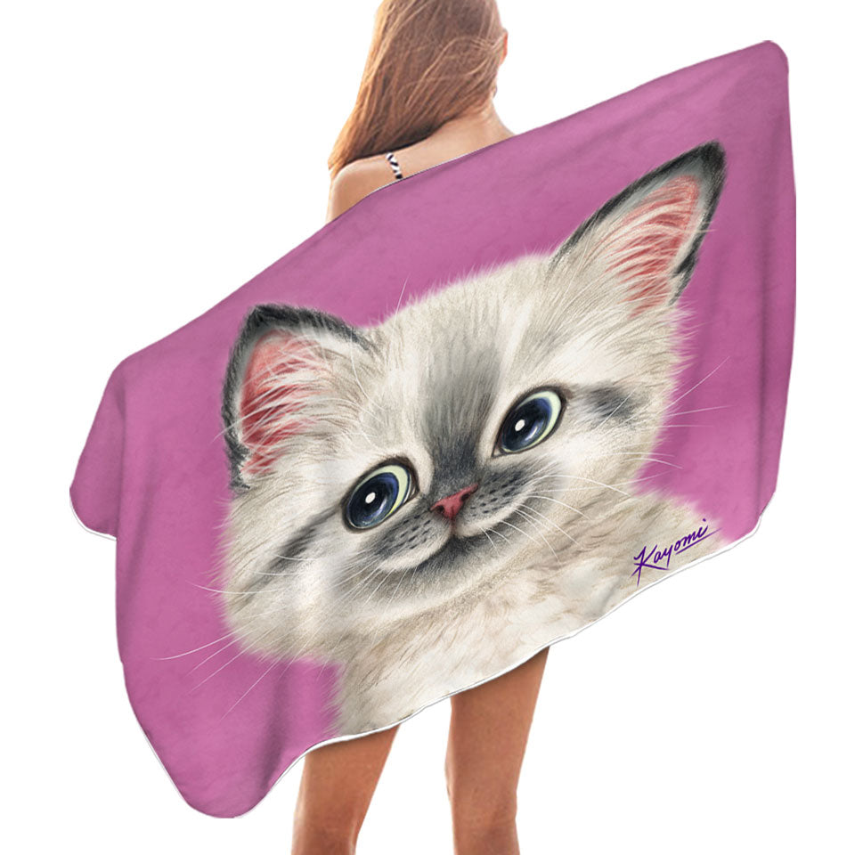 Greyish Kitty Cat over Pink Pool Towels for Girls