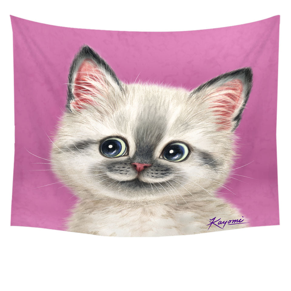 Greyish Kitty Cat over Pink Tapestry Wall Decor for Girls