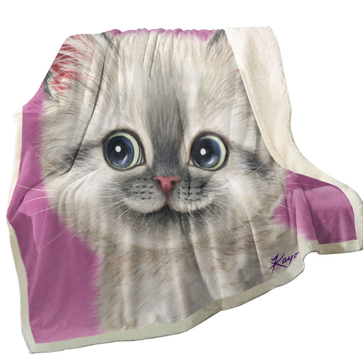 Greyish Kitty Cat over Pink Throws for Girls
