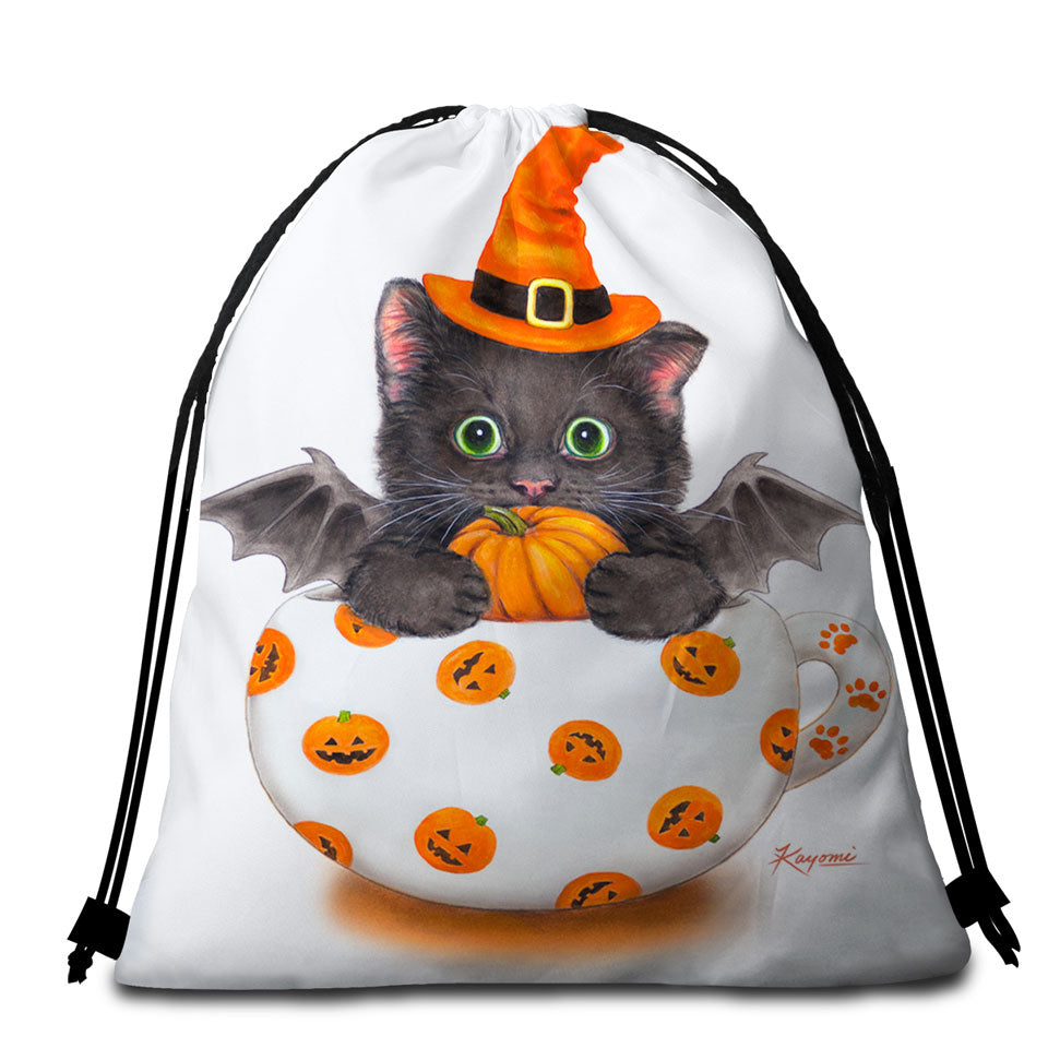 Halloween Beach Towel Bags Cat the Pumpkin Cup Bat Kitten