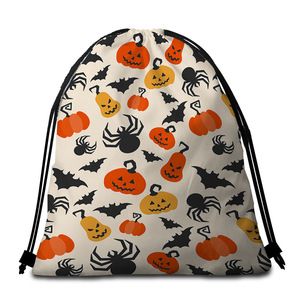 Halloween Beach Towel Bags Scary Pumpkins Bats and Spiders