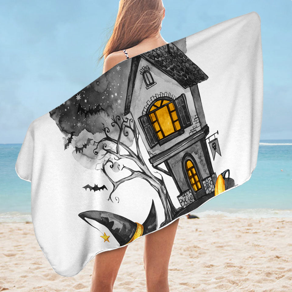 Halloween Beach Towel Haunted House