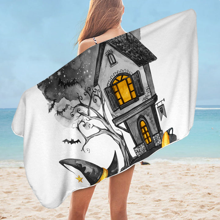 Halloween Beach Towel Haunted House