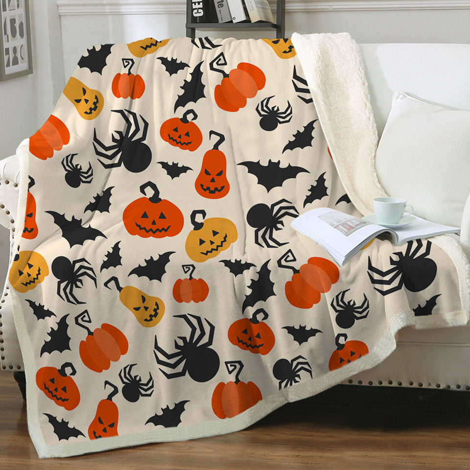 Halloween Blankets Scary Pumpkins Bats and Spiders