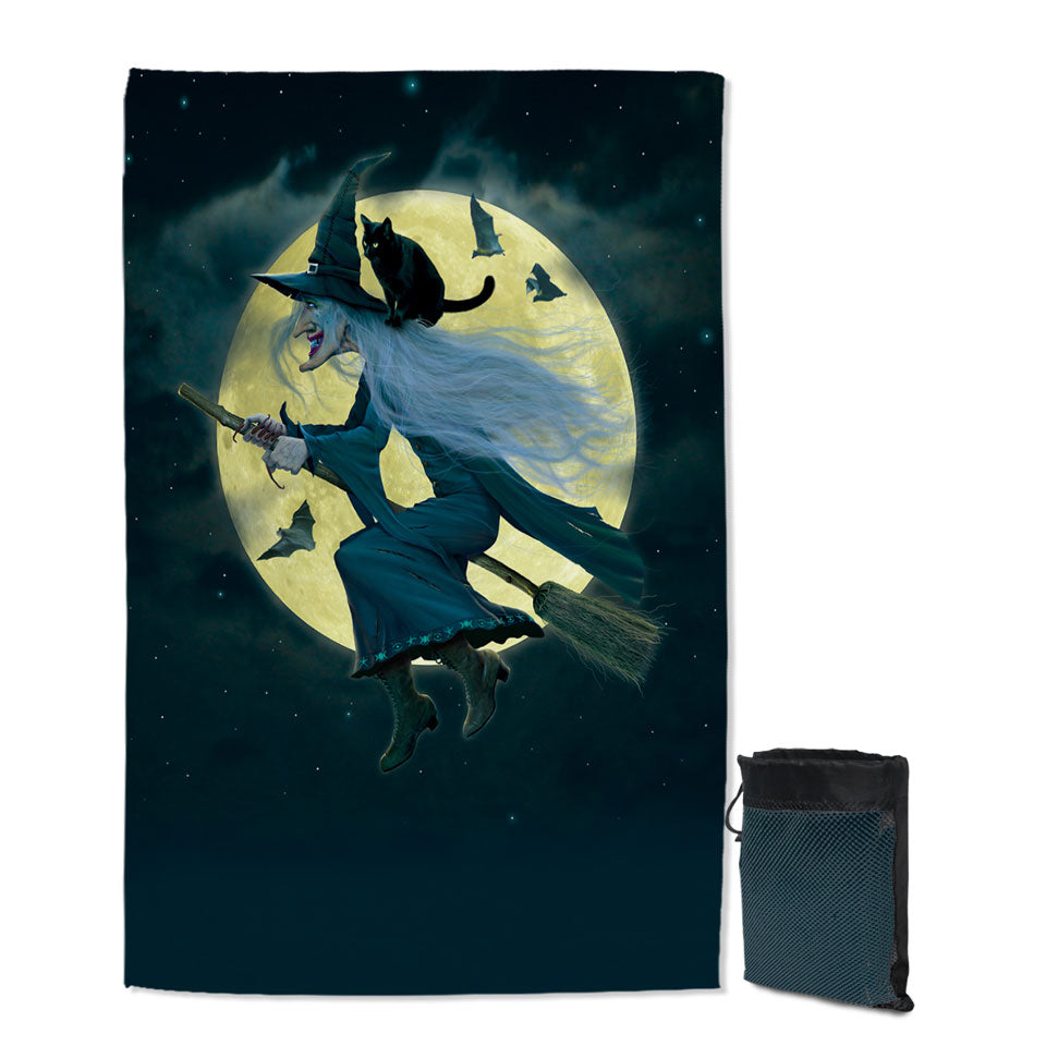 Halloween Cool Moonlight Cat and Witch Beach Towels