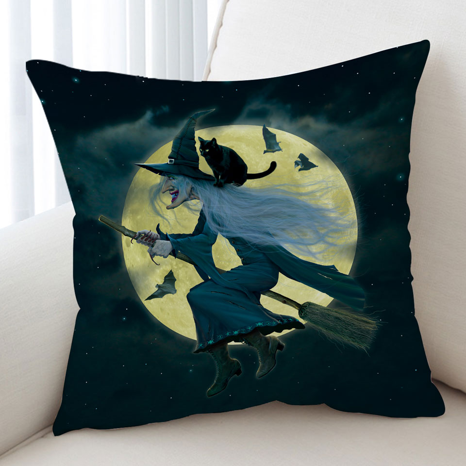 Halloween Cool Moonlight Cat and Witch Cushion
