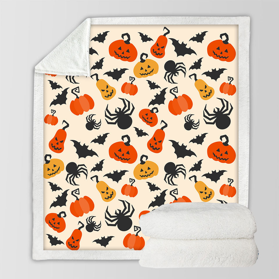 Halloween Fleece Blankets Scary Pumpkins Bats and Spiders