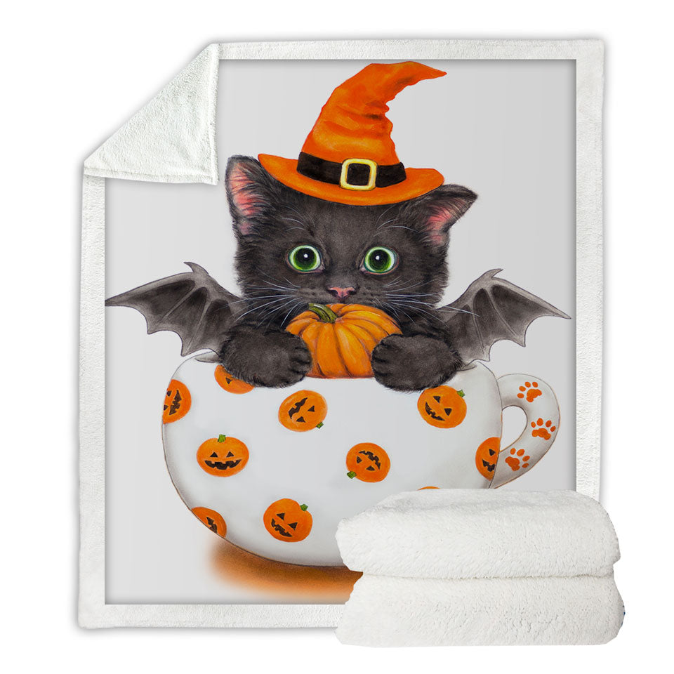 Halloween Fleece Blankets with Cat the Pumpkin Cup Bat Kitten