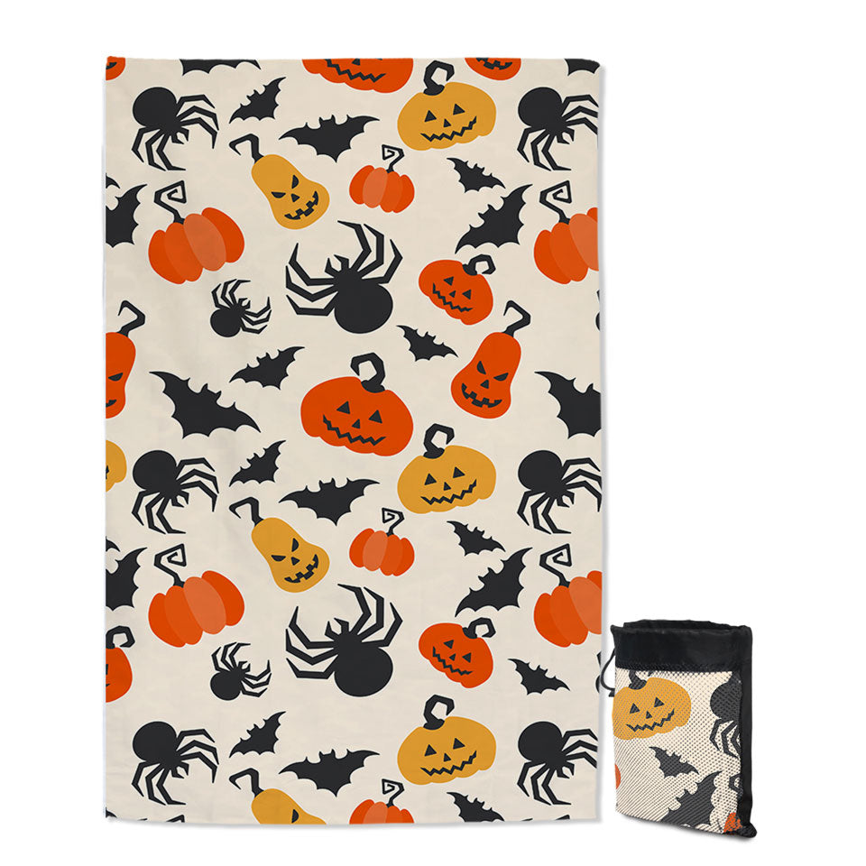 Halloween Giant Beach Towel Scary Pumpkins Bats and Spiders